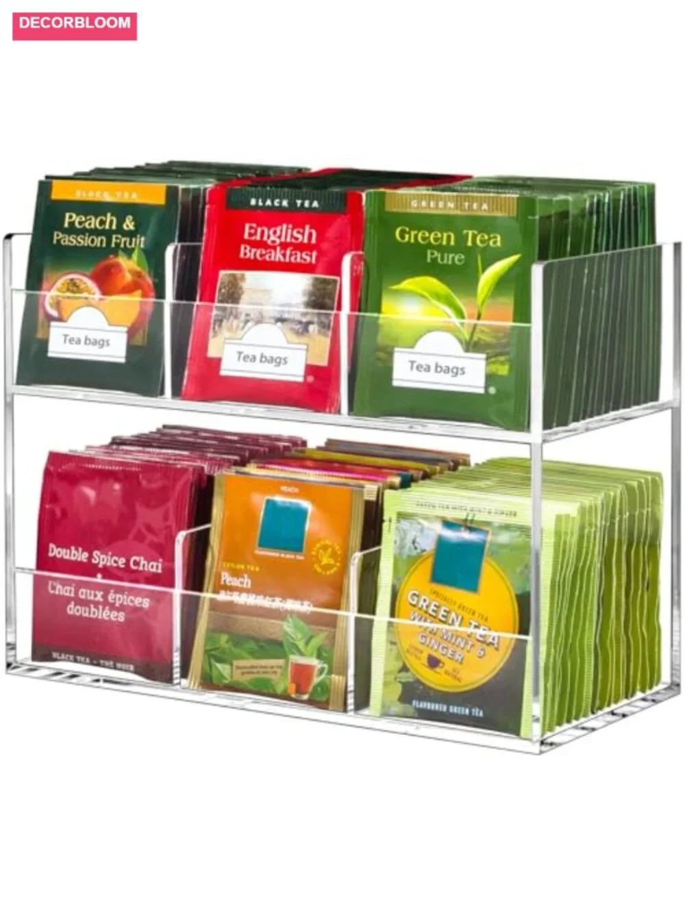 Acrylic Tea Bag Organizer Countertop Display Holder 108 Tea Bags No Assembly